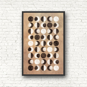 Grid Moon Phase Print - Black and the Moon