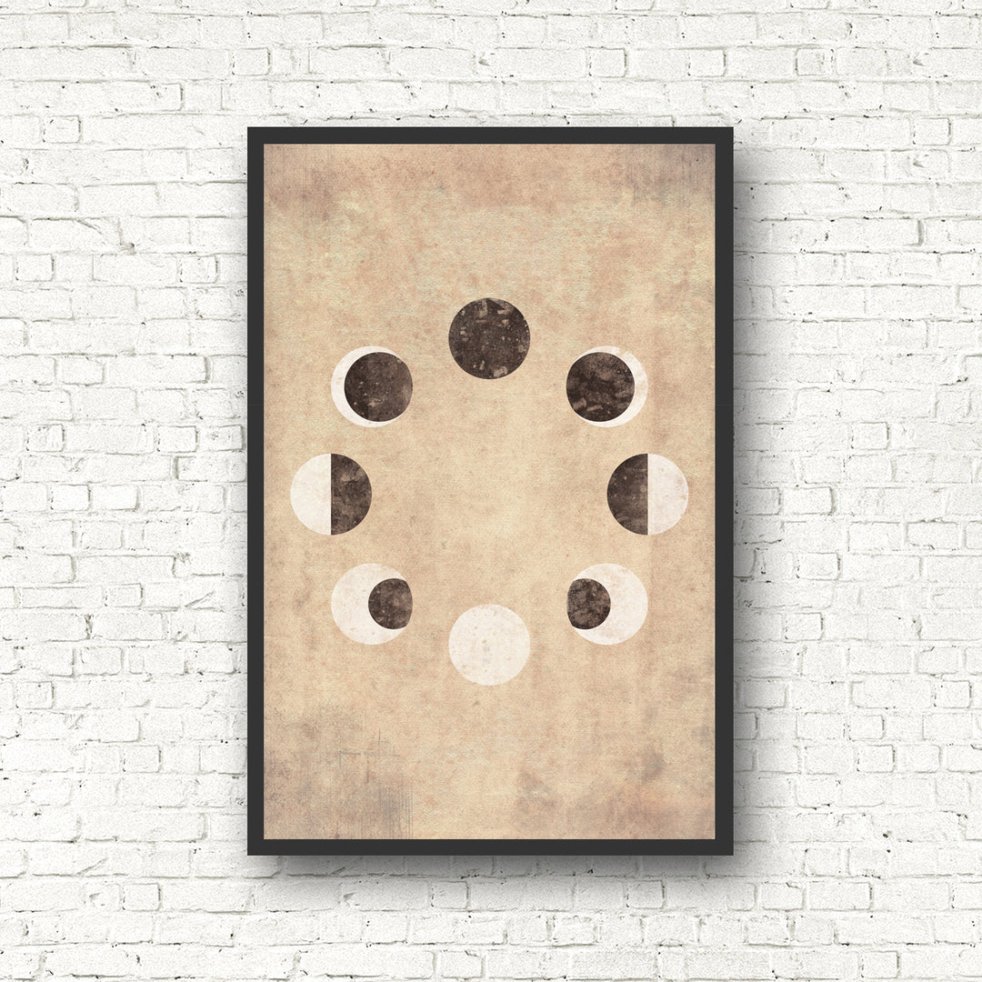 Circular Moon Phase Print - Black and the Moon
