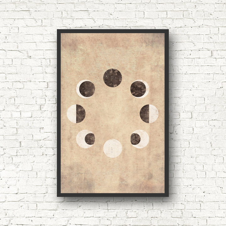Circular Moon Phase Print - Black and the Moon