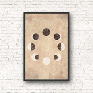 Circular Moon Phase Print - Black and the Moon