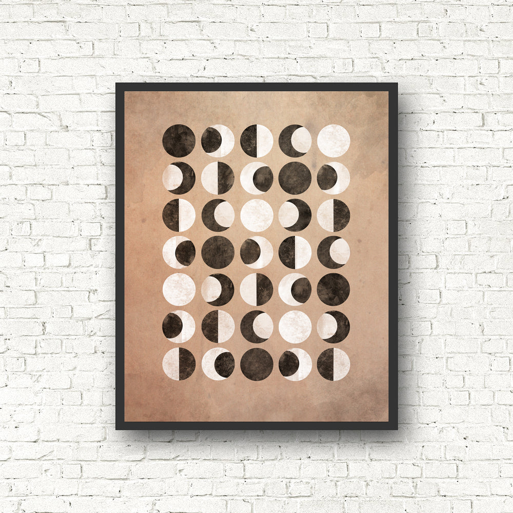 Grid Moon Phase Print - Black and the Moon