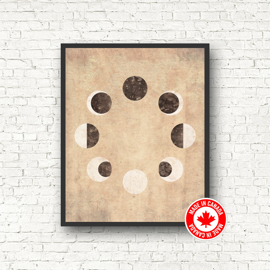 Circular Moon Phase Print - Black and the Moon