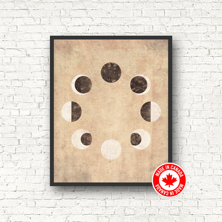 Circular Moon Phase Print - Black and the Moon