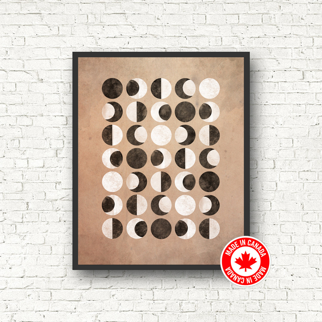 Grid Moon Phase Print - Black and the Moon