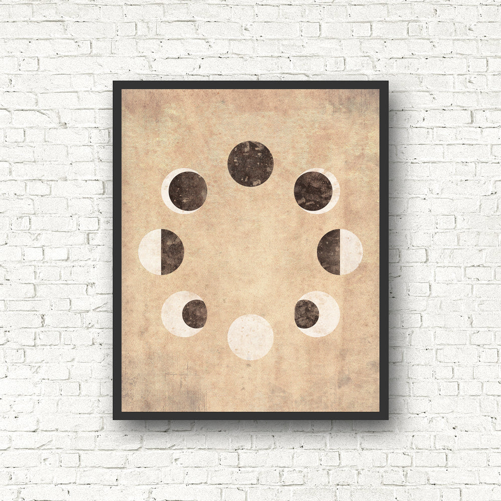 Circular Moon Phase Print - Black and the Moon