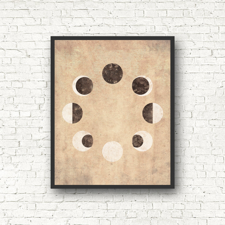 Circular Moon Phase Print - Black and the Moon