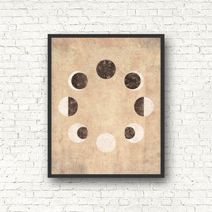 Circular Moon Phase Print - Black and the Moon
