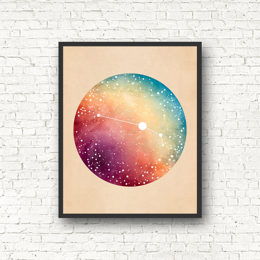 Zodiac Rainbow Constellation Print - Black and the Moon