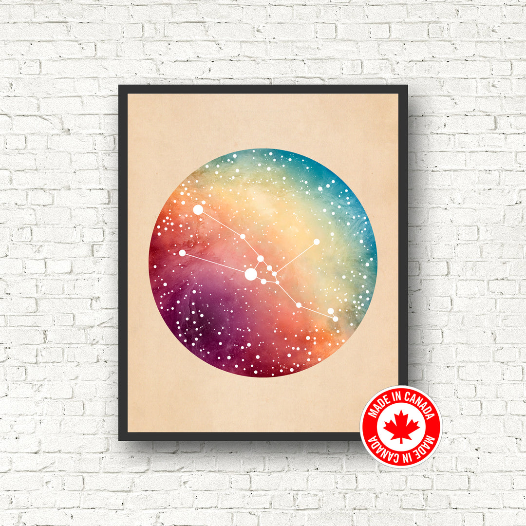 Zodiac Rainbow Constellation Print - Black and the Moon