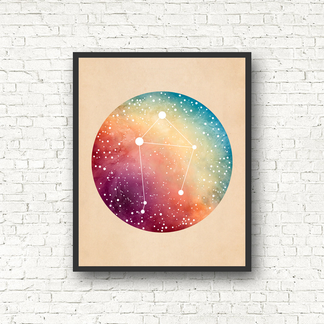 Zodiac Rainbow Constellation Print - Black and the Moon