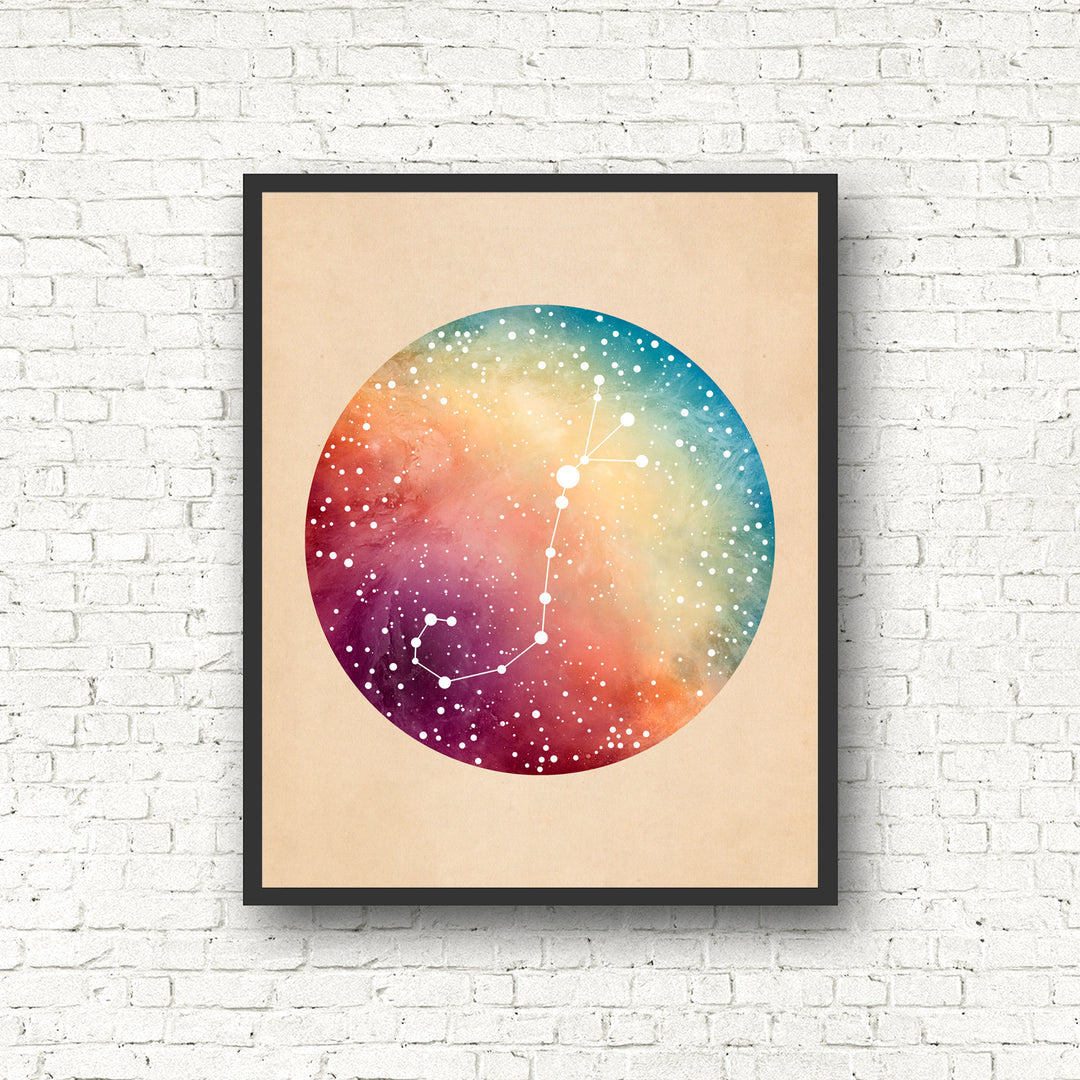 Zodiac Rainbow Constellation Print - Black and the Moon