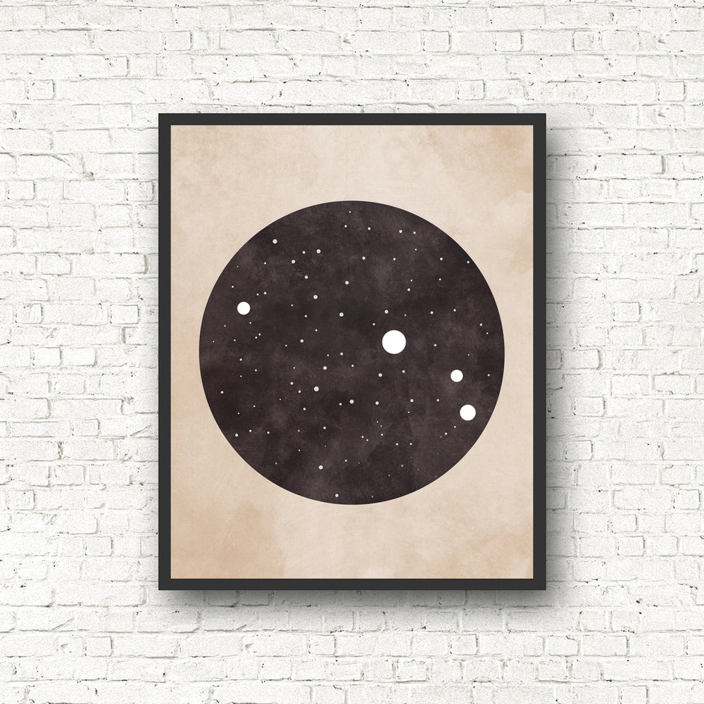 Zodiac Constellation Print - Black and the Moon