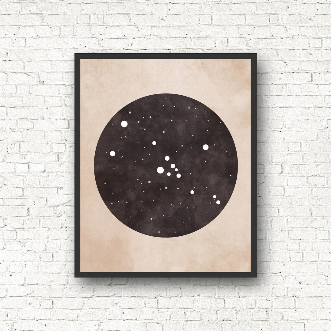 Zodiac Constellation Print - Black and the Moon