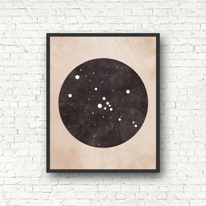 Zodiac Constellation Print - Black and the Moon