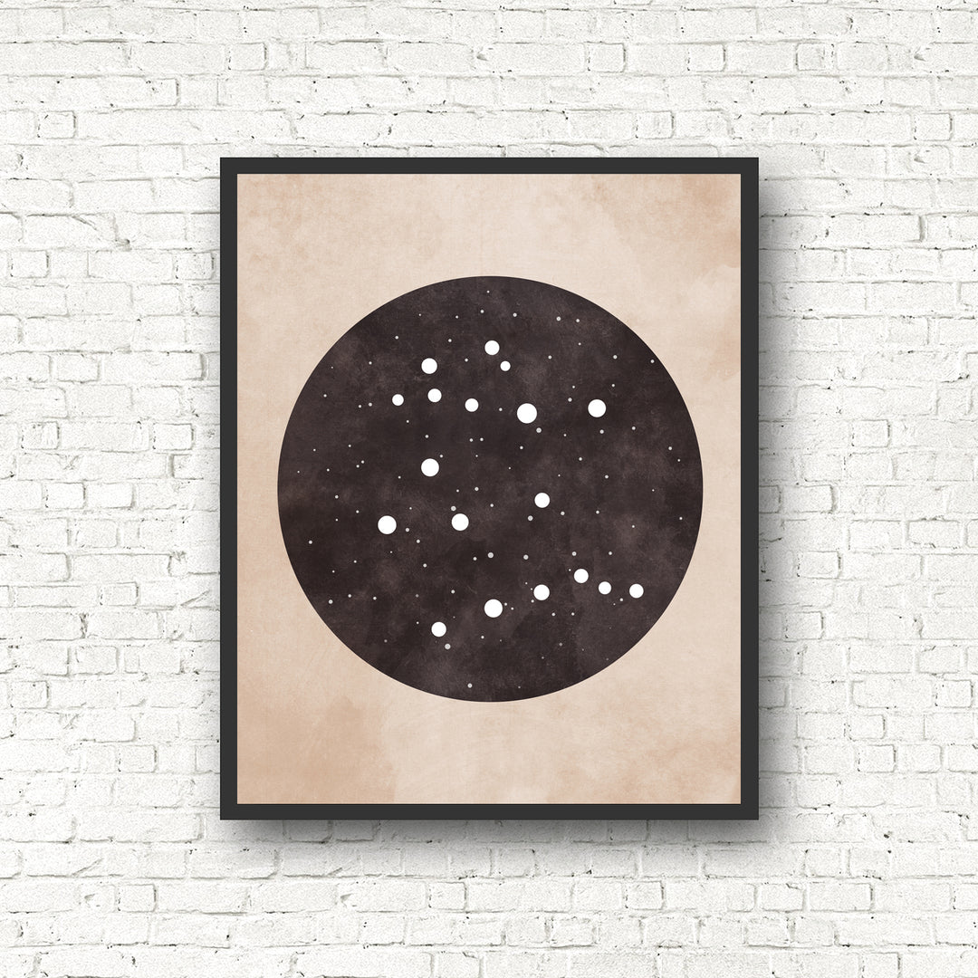 Zodiac Constellation Print - Black and the Moon