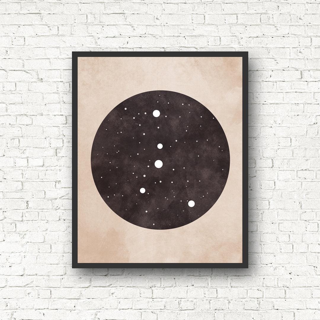 Zodiac Constellation Print - Black and the Moon