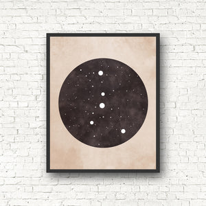 Zodiac Constellation Print - Black and the Moon
