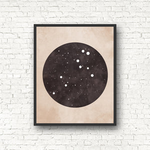 Zodiac Constellation Print - Black and the Moon