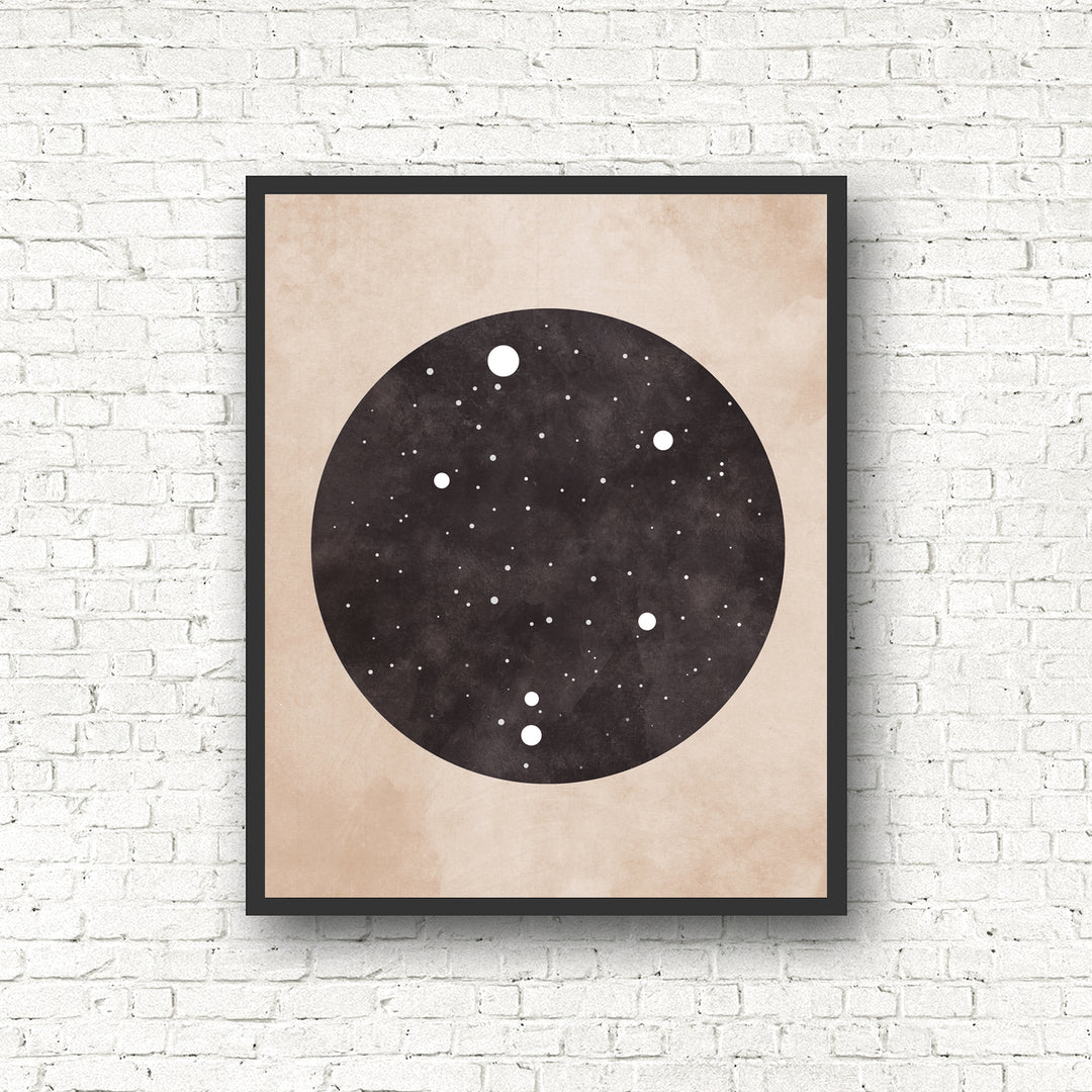 Zodiac Constellation Print - Black and the Moon