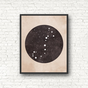 Zodiac Constellation Print - Black and the Moon