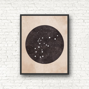Zodiac Constellation Print - Black and the Moon