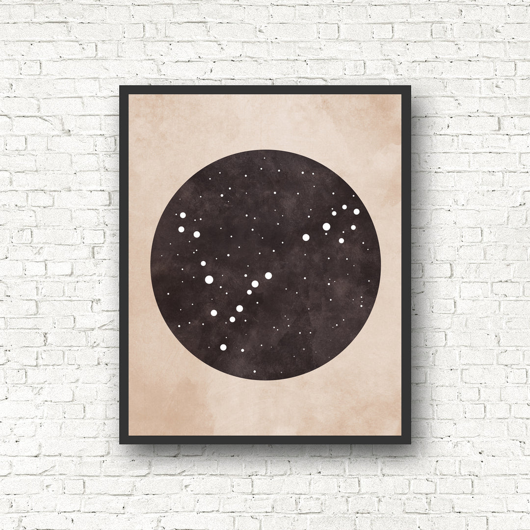 Zodiac Constellation Print - Black and the Moon