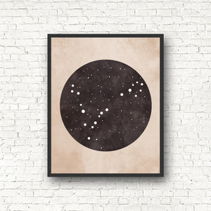 Zodiac Constellation Print - Black and the Moon